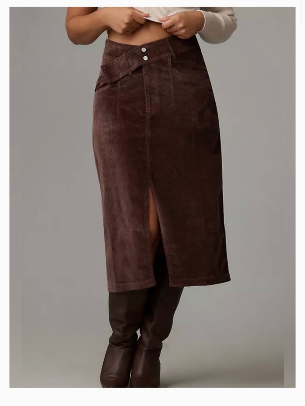 Anthropologie: Pilcro chocolate brown corduroy midi skirt